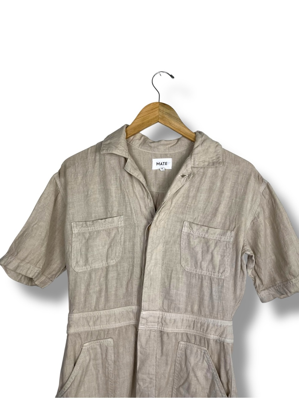 MATE the Label 100% Linen Romper Beige Small Travel Sustainable Utility USA made - Picture 2 of 8